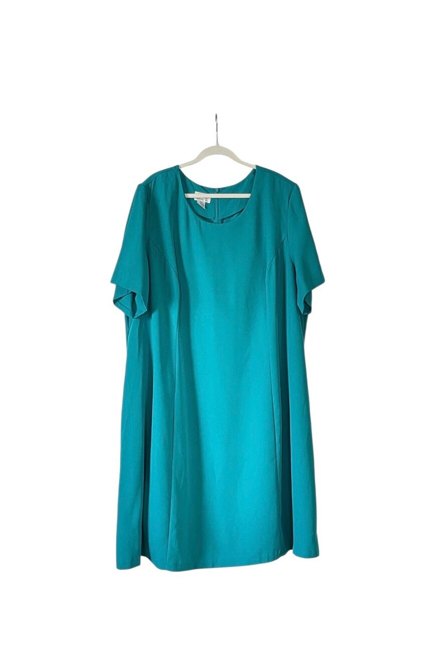 Chelsea Studio 30W Dress Teal Short Sleeve Knee Length